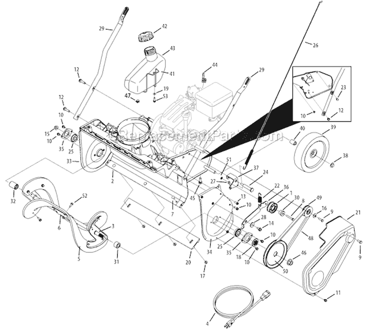 Drive System and Auger Assembly Diagram and Parts List for 31AS2S1E701 2012 Yard Man Snow Blower